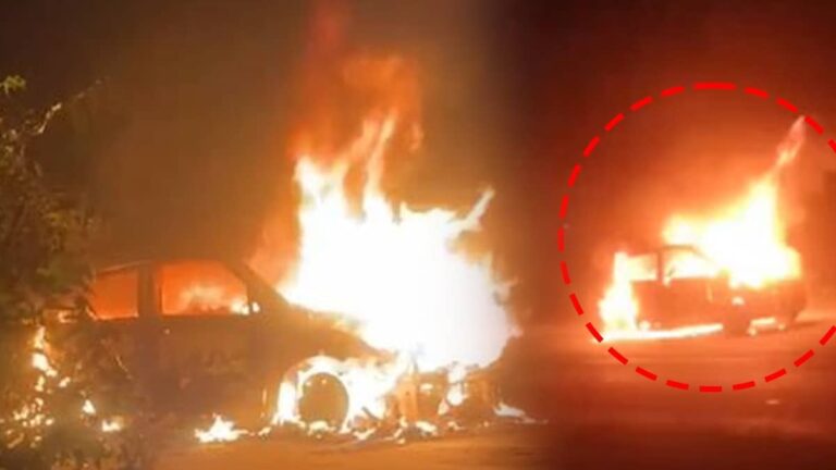 लखनऊ-सीतापुर हाईवे पर सन्नाटे में खड़ी कार में लगी आग, जिंदा जला युवक; कंकाल बन गया शरीर;VIDEO