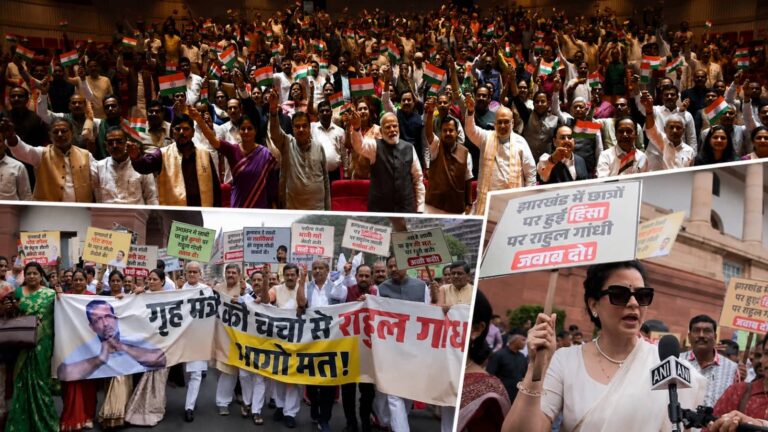 'मंगल मिलन' के बाद संसद परिसर में NDA सांसदों ने निकाला मार्च, निशाने पर राहुल गांधी; झारखंड में छात्र आंदोलन को लेकर प्रियंका को भी घेरा