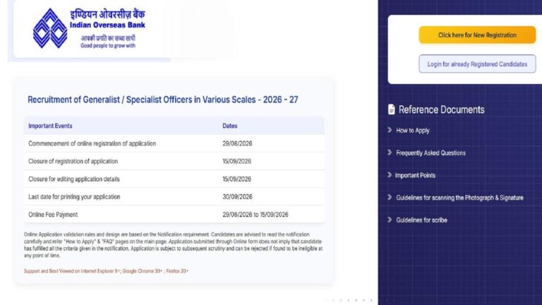 IOB SO Recruitment 2026: आईओबी करेगा जनरलिस्ट और स्पेशलिस्ट ऑफिसर के बंपर पदों पर भर्ती, जानें कैसे करना है आवेदन