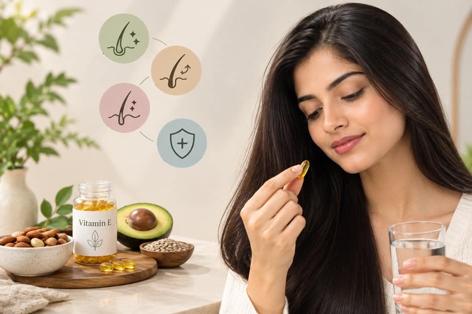 बालों के लिए विटामिन E कैप्सूल: उपयोग, फायदे और बालों की ग्रोथ के बारे में क्या जानें